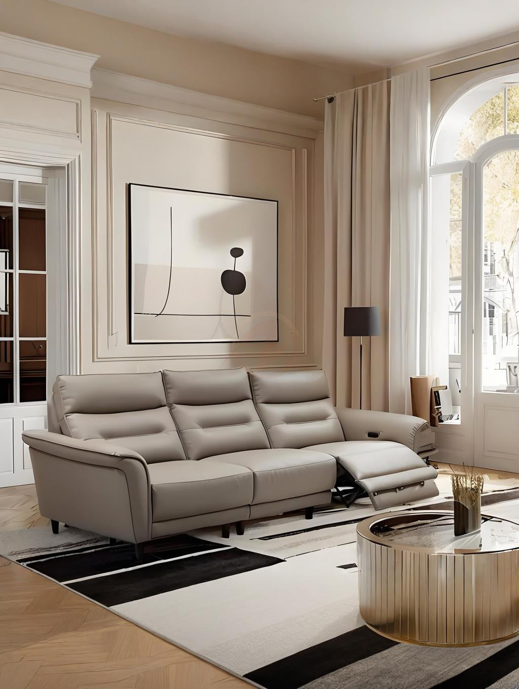 Electric Sofa SEXTUS Genuine Leather Light Grey Right-Side Electric Three-Seater Sofa | 293cm | E008
