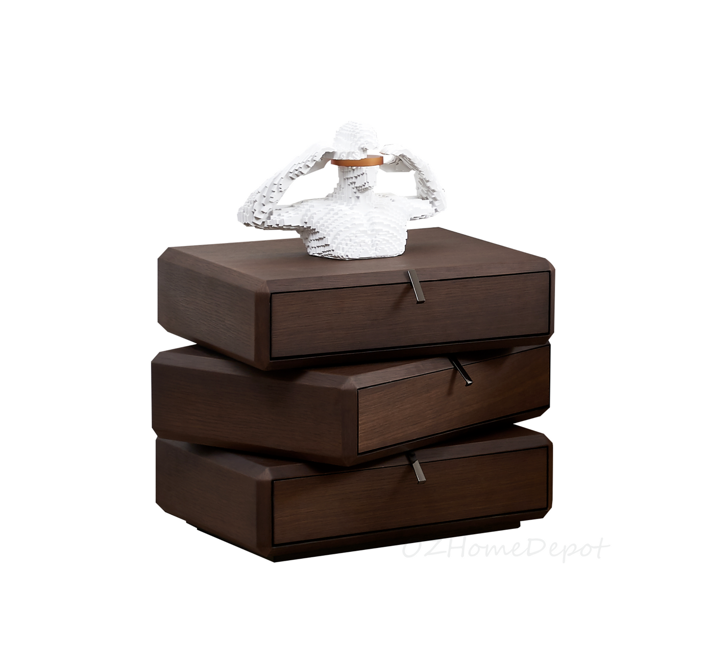 Smoked solid wood three-layer rotating drawer side table bedside cabinet