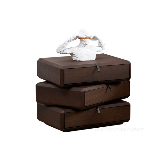 Smoked solid wood three-layer rotating drawer side table bedside cabinet