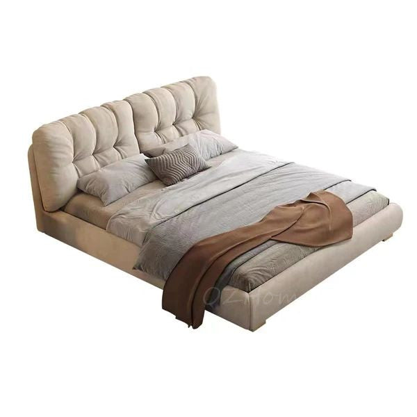MOUSHY Luxurious Beige Frosted Fabric Bed Frame Queen/ King/ Steel legs 0076