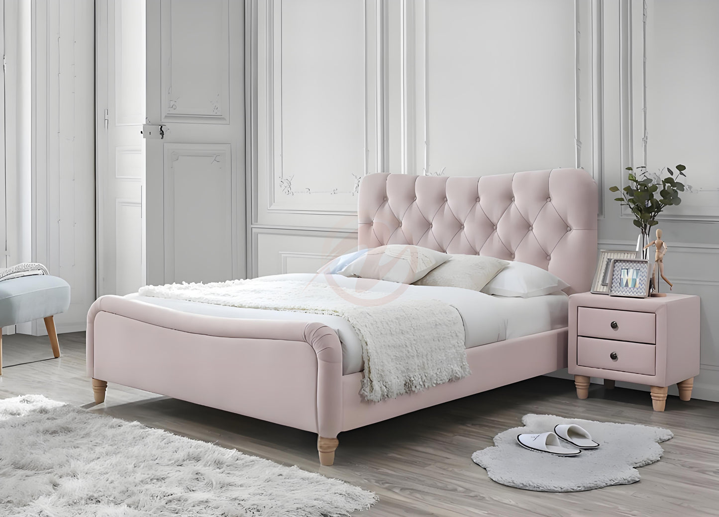 【SALE】 JAZMIN Pink Royal Fabric Queen Size Bed Frame