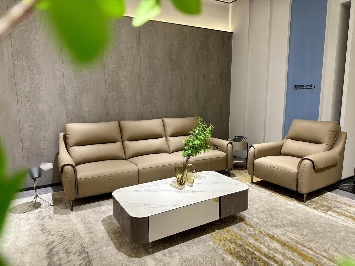 Electric Sofa AURELIA Elephant Gray Genuine Leather Double Armrest Single Electric Reclining Three-Seater Sofa 261cm | E004