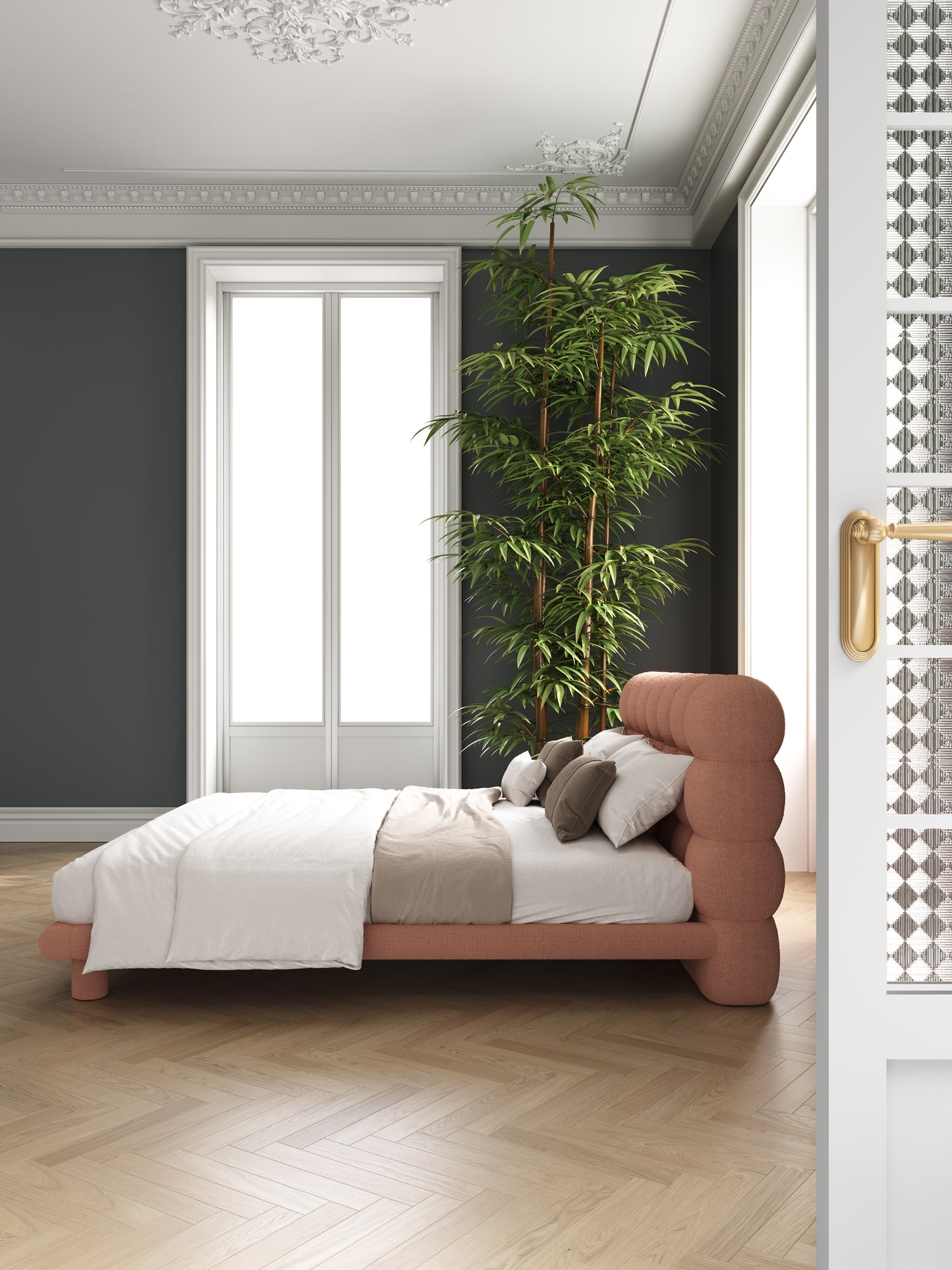BUBBLE Princess Boucle Fabric Bed Frame Queen/ Creamy / PINK / Black