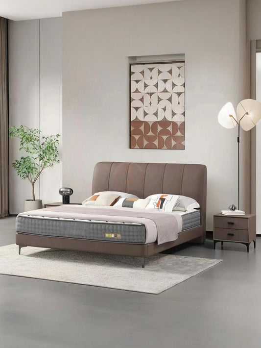 【Free Bedside Table x 2】ASTER Genuine Leather Bed Frame | Bedside Table | Queen | King |T-1003