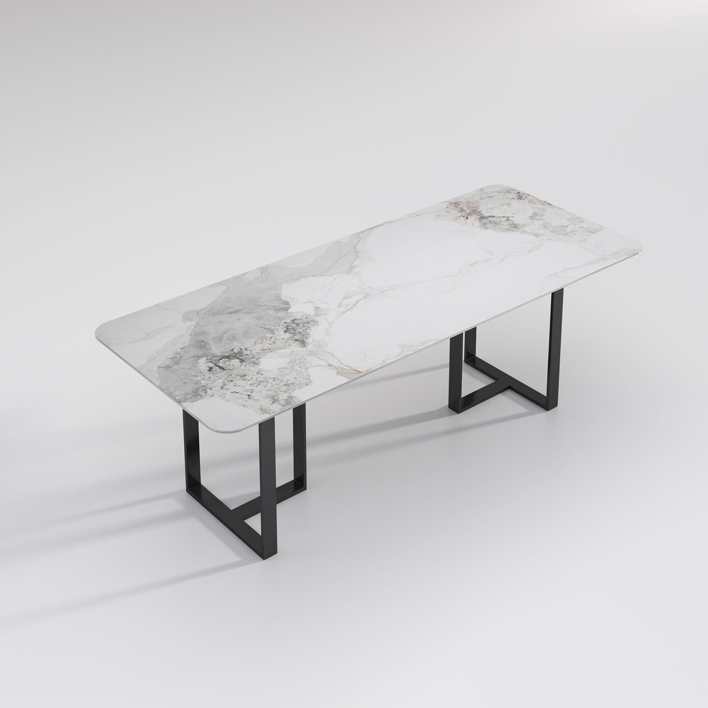 ELOWEN Oversized High-Patterned Sintered Stone Tabletop with Black Base – Rectangular Dining Table | Dining Chairs | Set | 9098-BK