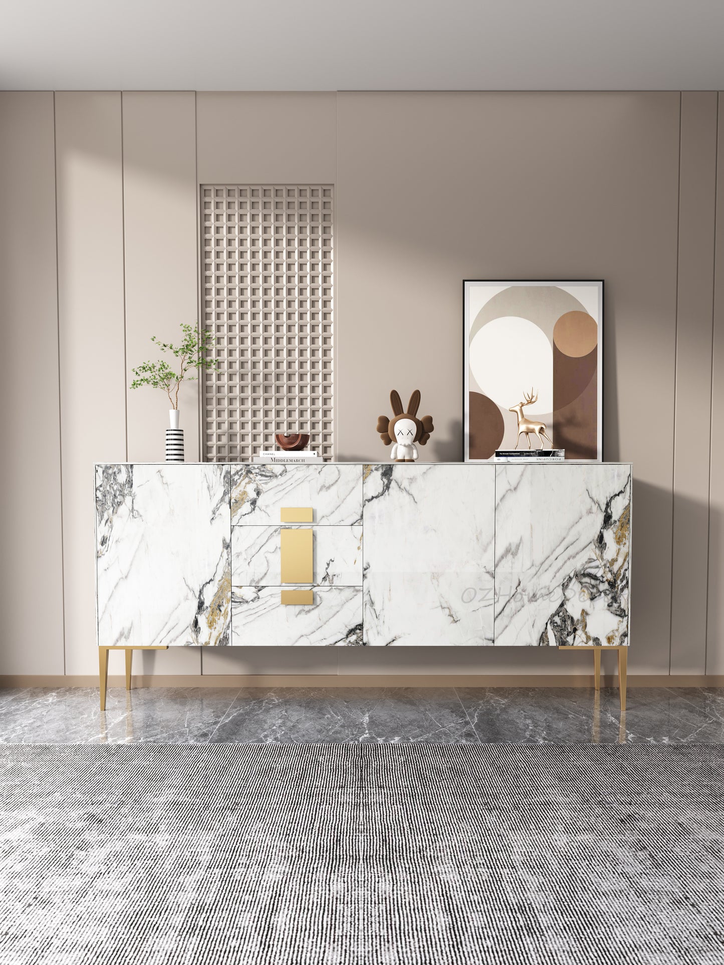 LILIUM Multi-color Sintered Stone Console Table | Buffet Table | Shoe Cabinet | Scratch-resistant Surface