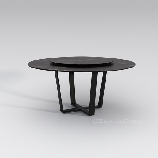 LEONNIDE Multi-Size Matte Black Charolais Round Dining Table with Cross Base 9007
