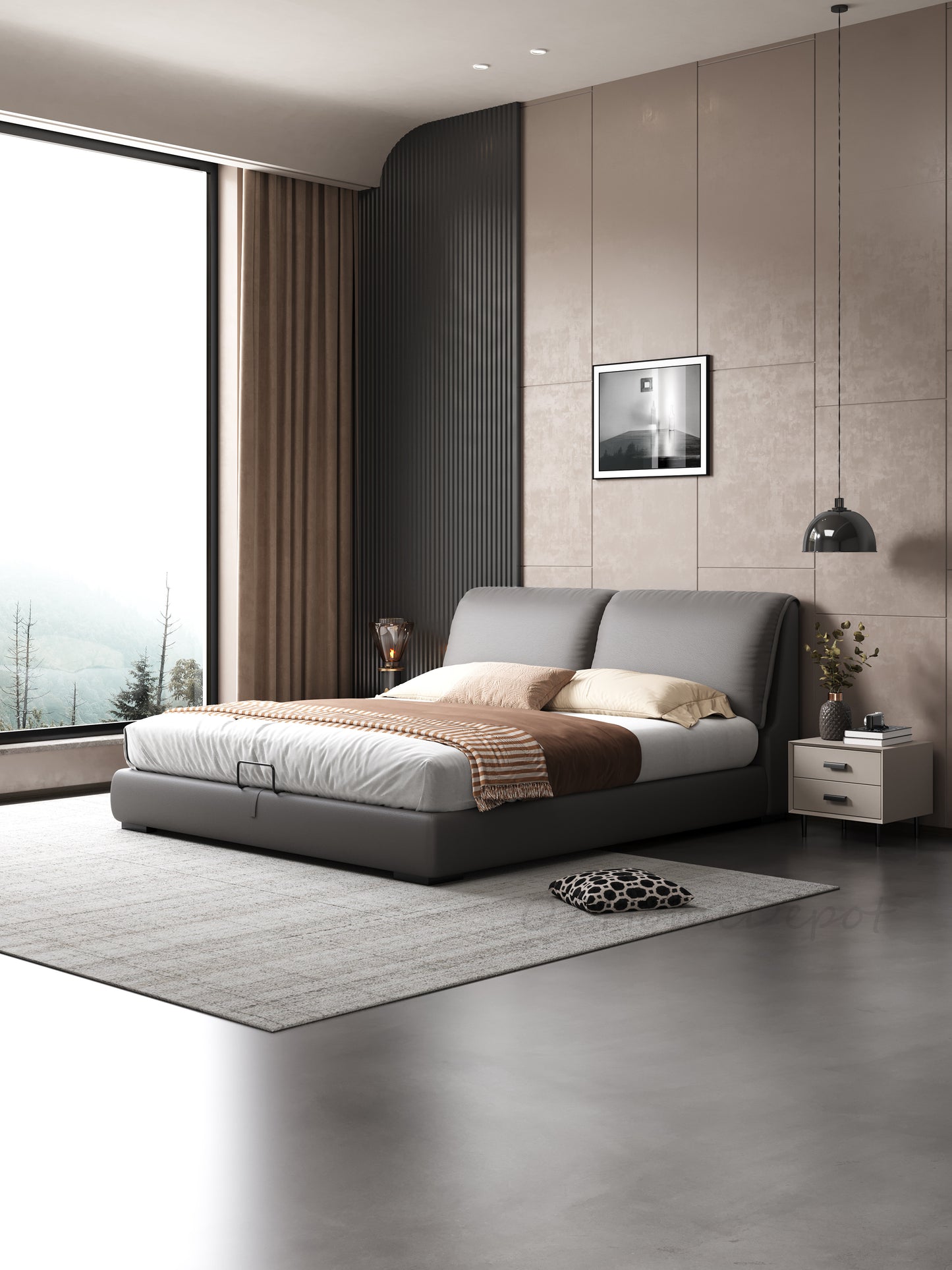 CONSTANZA Elephant Ear Leathaire Bed Frame Queen/ King/ Steel legs