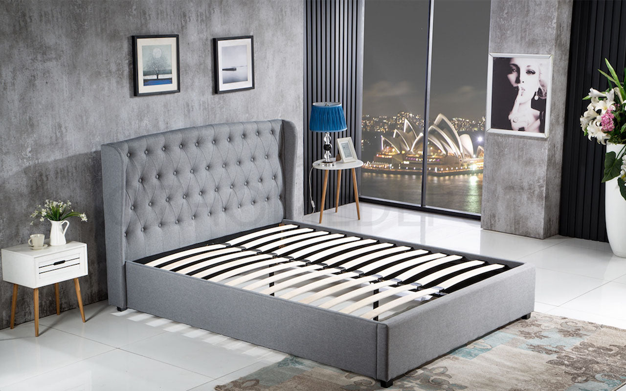 CARNATION European-style Gray Fabric High-rise Double-ear Bed Frame | 0011