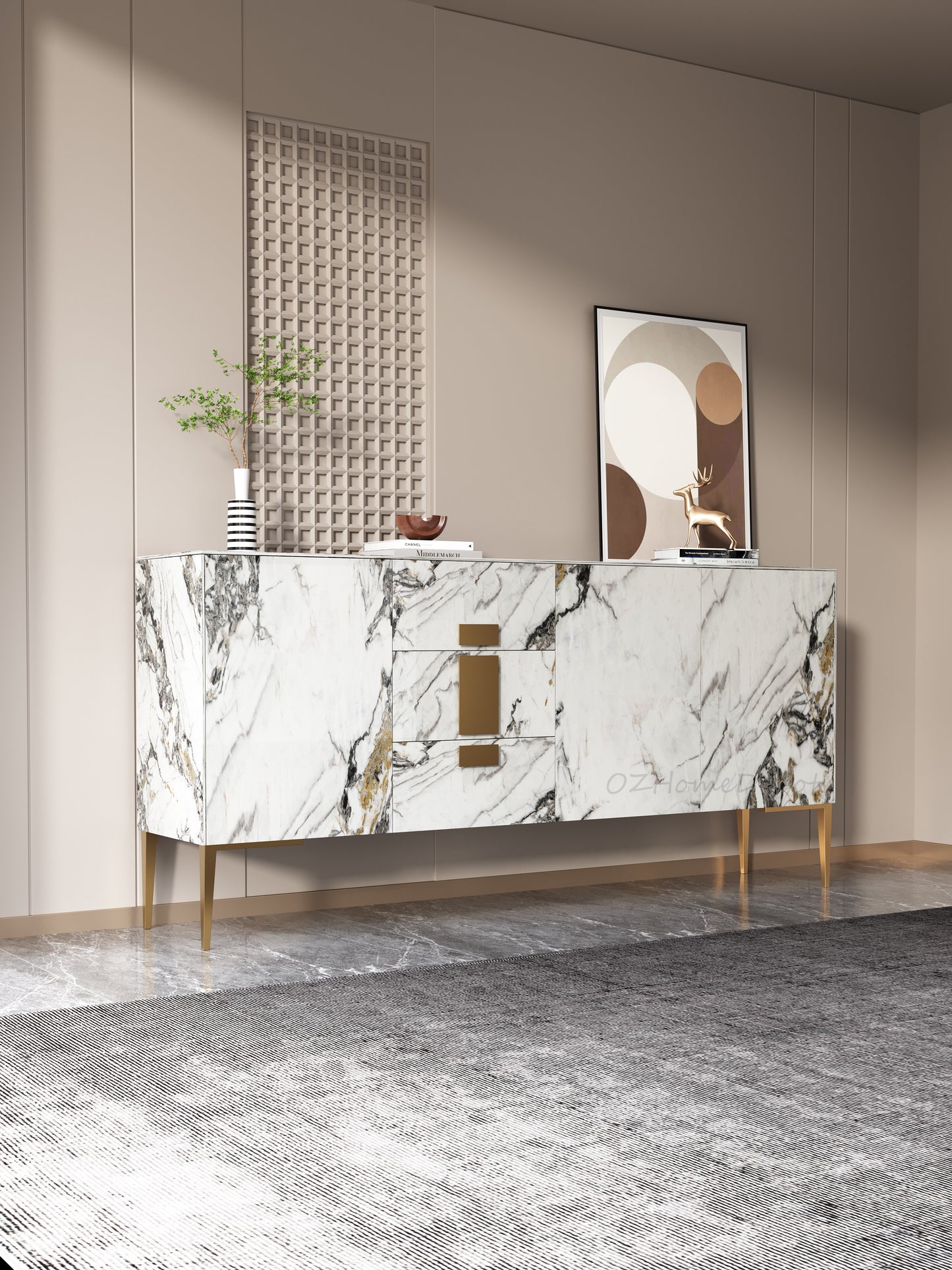 LILIUM Multi-color Sintered Stone Console Table | Buffet Table | Shoe Cabinet | Scratch-resistant Surface