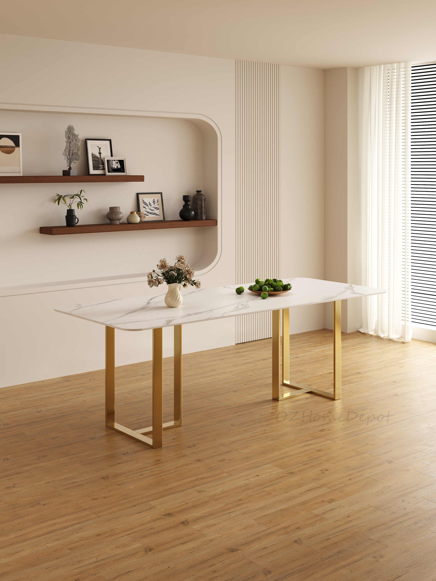 ELOWEN Marble Paint Sintered Stone Top - Gloss Finish Long Dining Table 9098