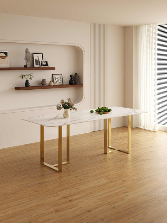 ELOWEN Marble Paint Sintered Stone Top - Gloss Finish Long Dining Table 9098