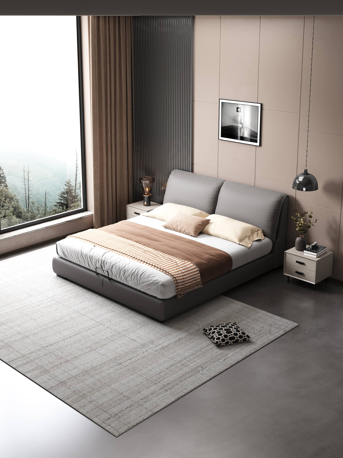 CONSTANZA Elephant Ear Leathaire Bed Frame Queen/ King/ Steel legs