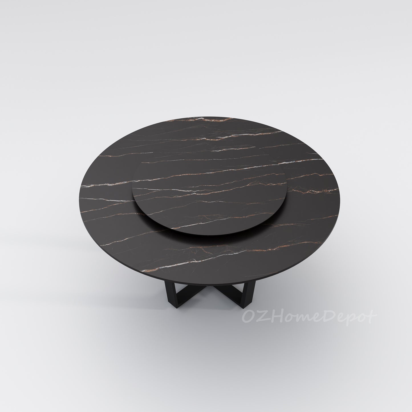 LEONNIDE Multi-Size Matte Black Charolais Round Dining Table with Cross Base 9007