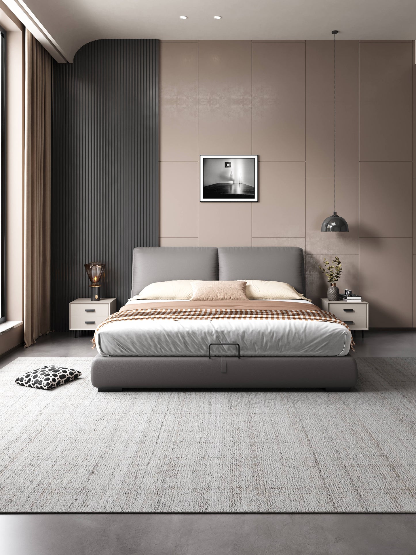 CONSTANZA Elephant Ear Leathaire Bed Frame Queen/ King/ Steel legs