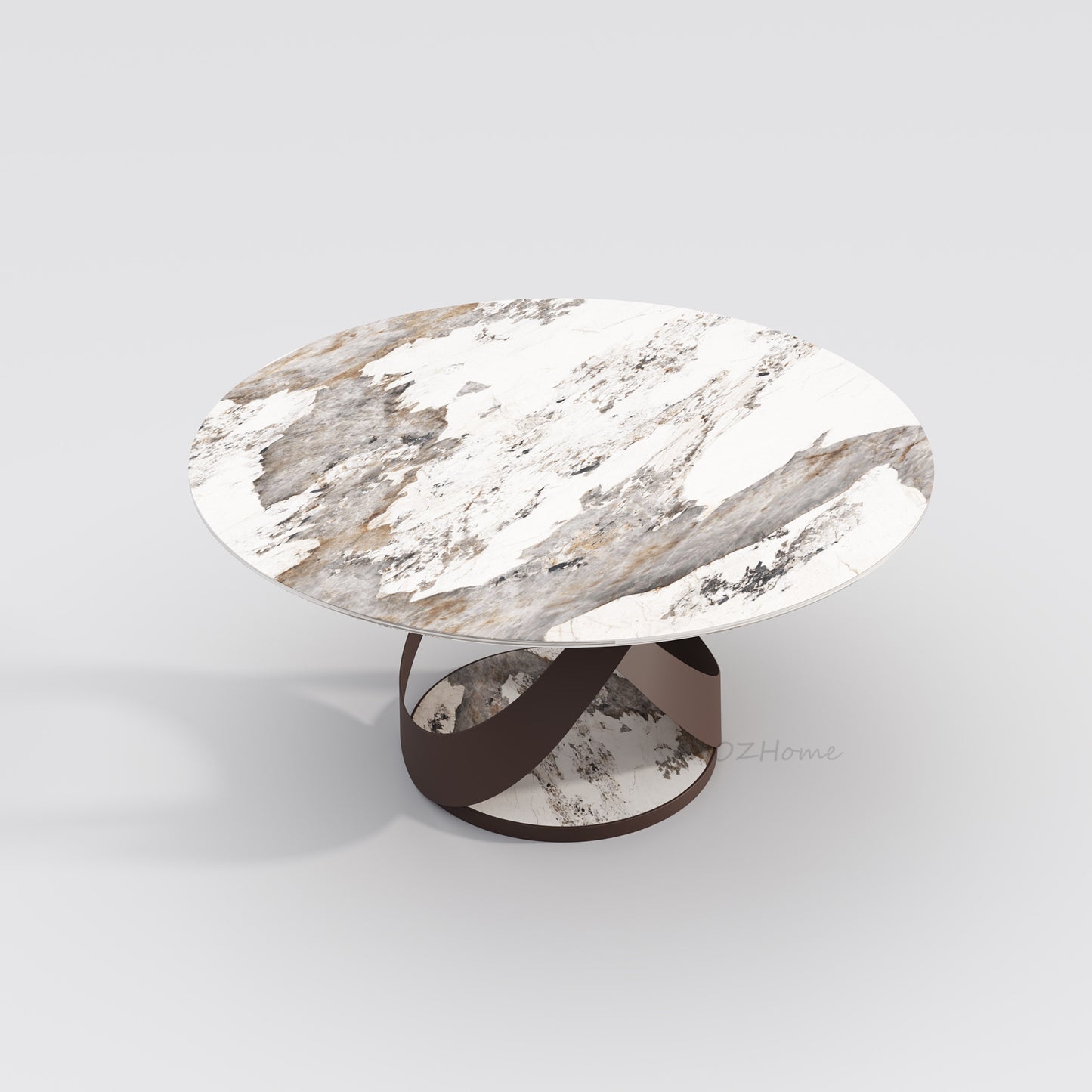 LUSSO High-Gloss Pandora Sintered Stone Round Dining Table with Designer Base | 9064