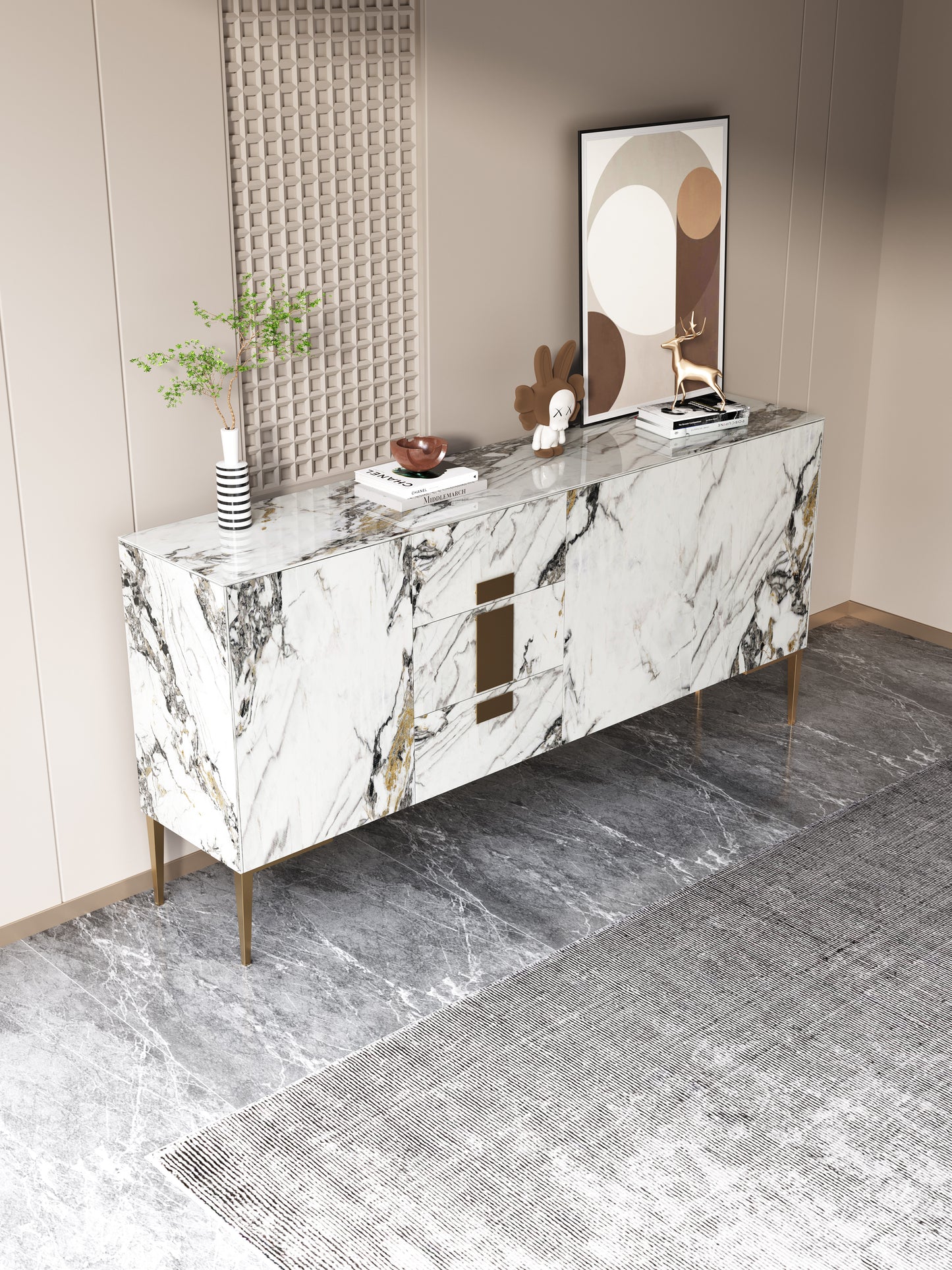 LILIUM Multi-color Sintered Stone Console Table | Buffet Table | Shoe Cabinet | Scratch-resistant Surface