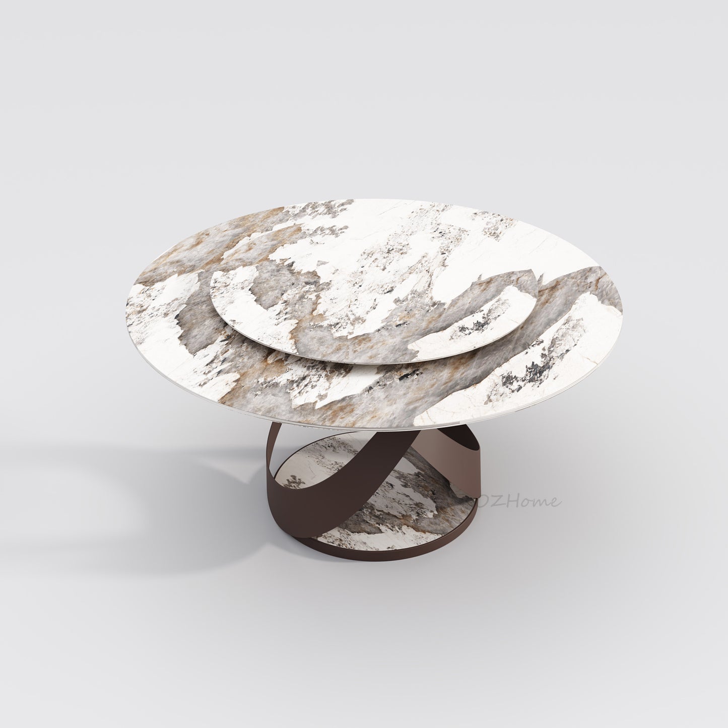 LUSSO High-Gloss Pandora Sintered Stone Round Dining Table with Designer Base | 9064