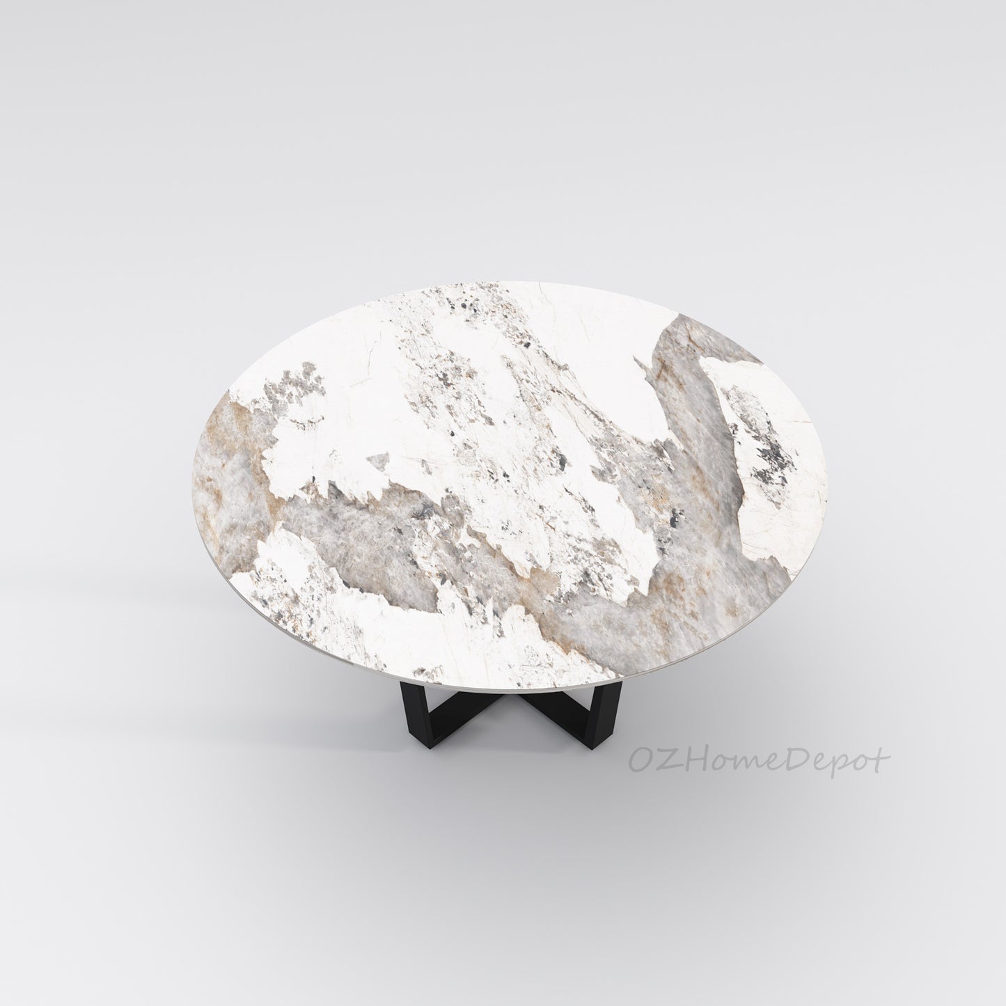 LEONIDE Multi-Size High-Gloss Pandora Rock Slab Round Dining Table with Cross-Cross Base | 9007