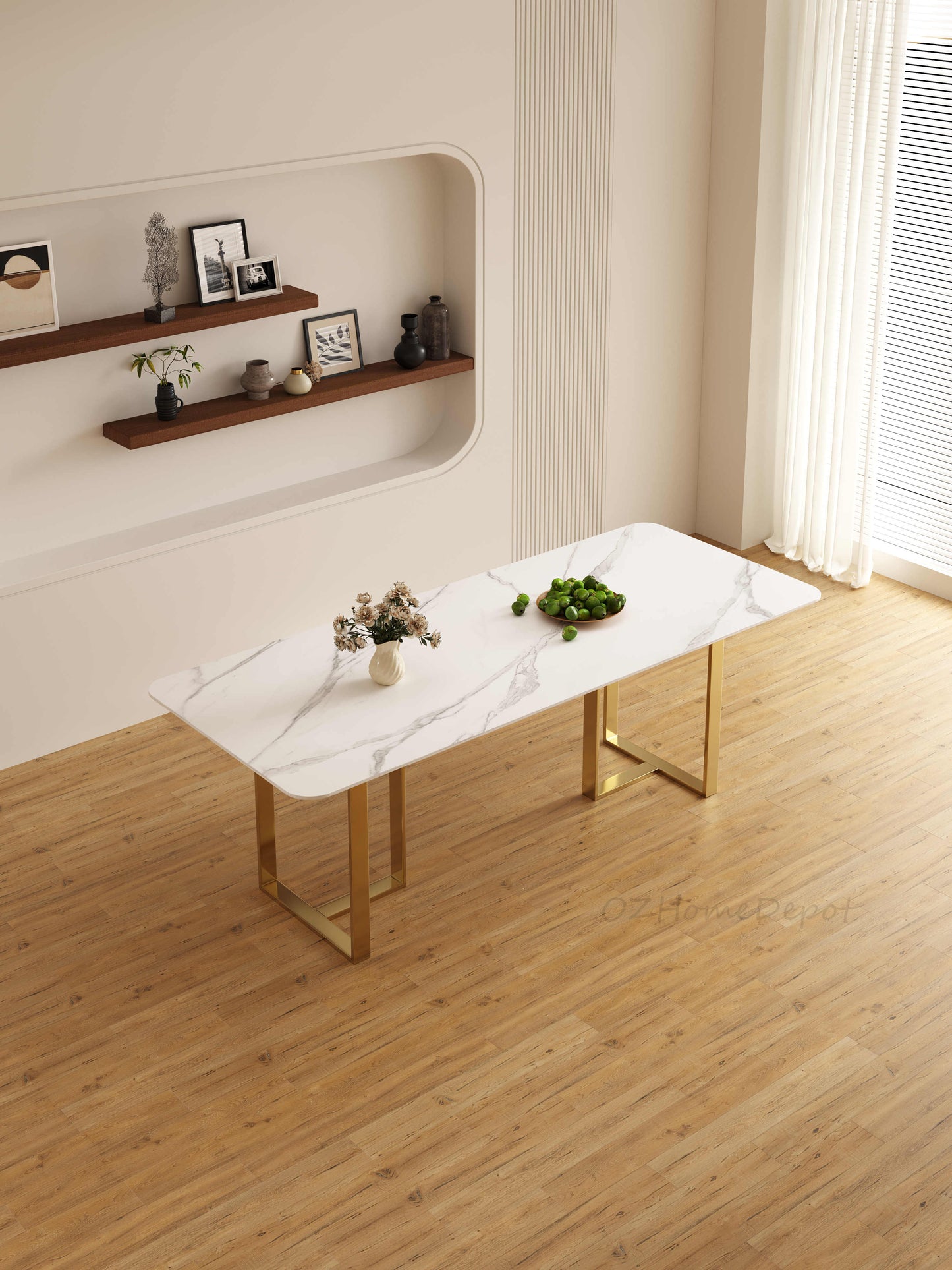 ELOWEN Marble Paint Sintered Stone Top - Gloss Finish Long Dining Table 9098