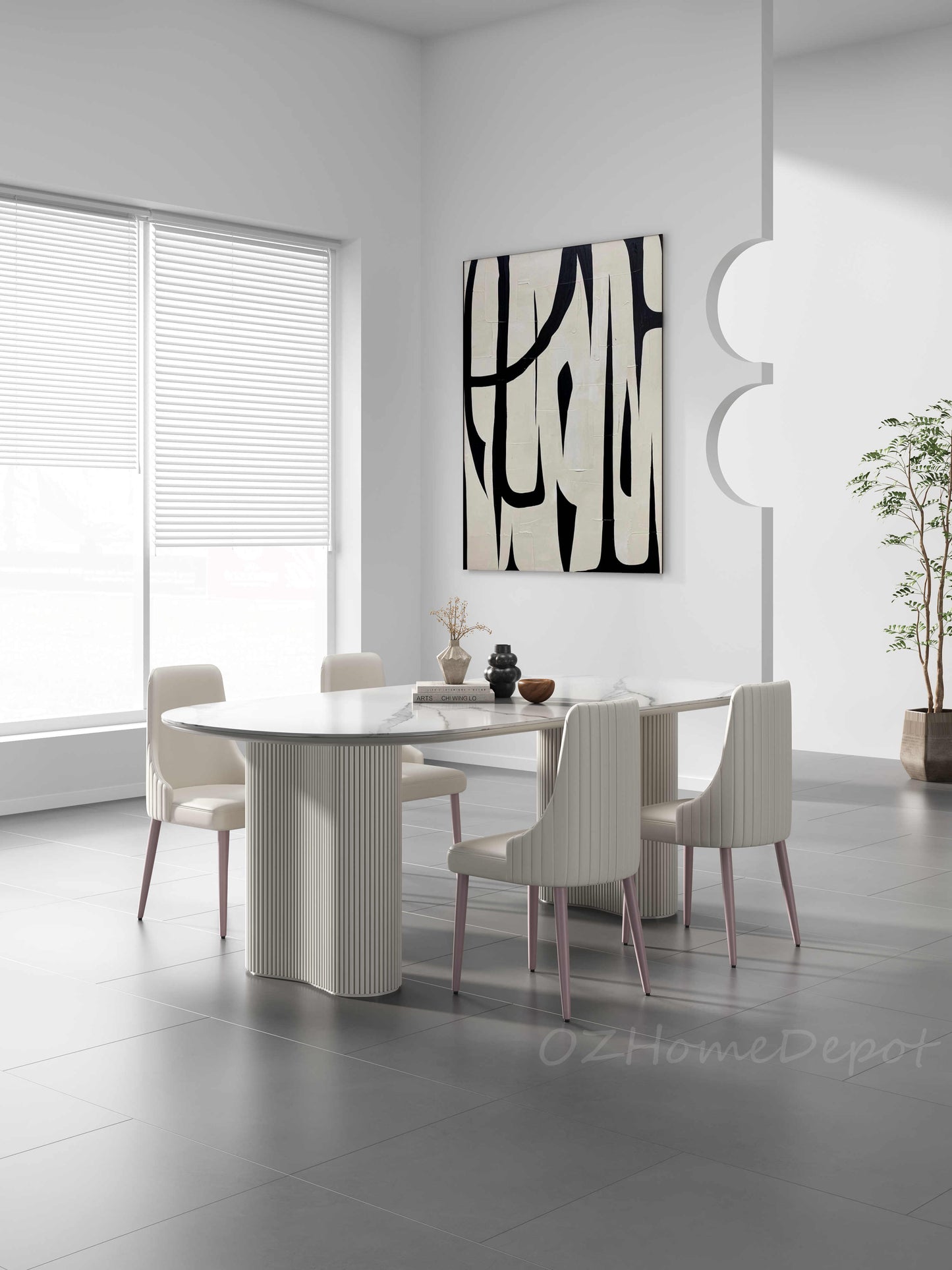AMOS White Marble Paint Sintered Stone Top Long Dining Table |Dining Chairs | Dining Set 9095