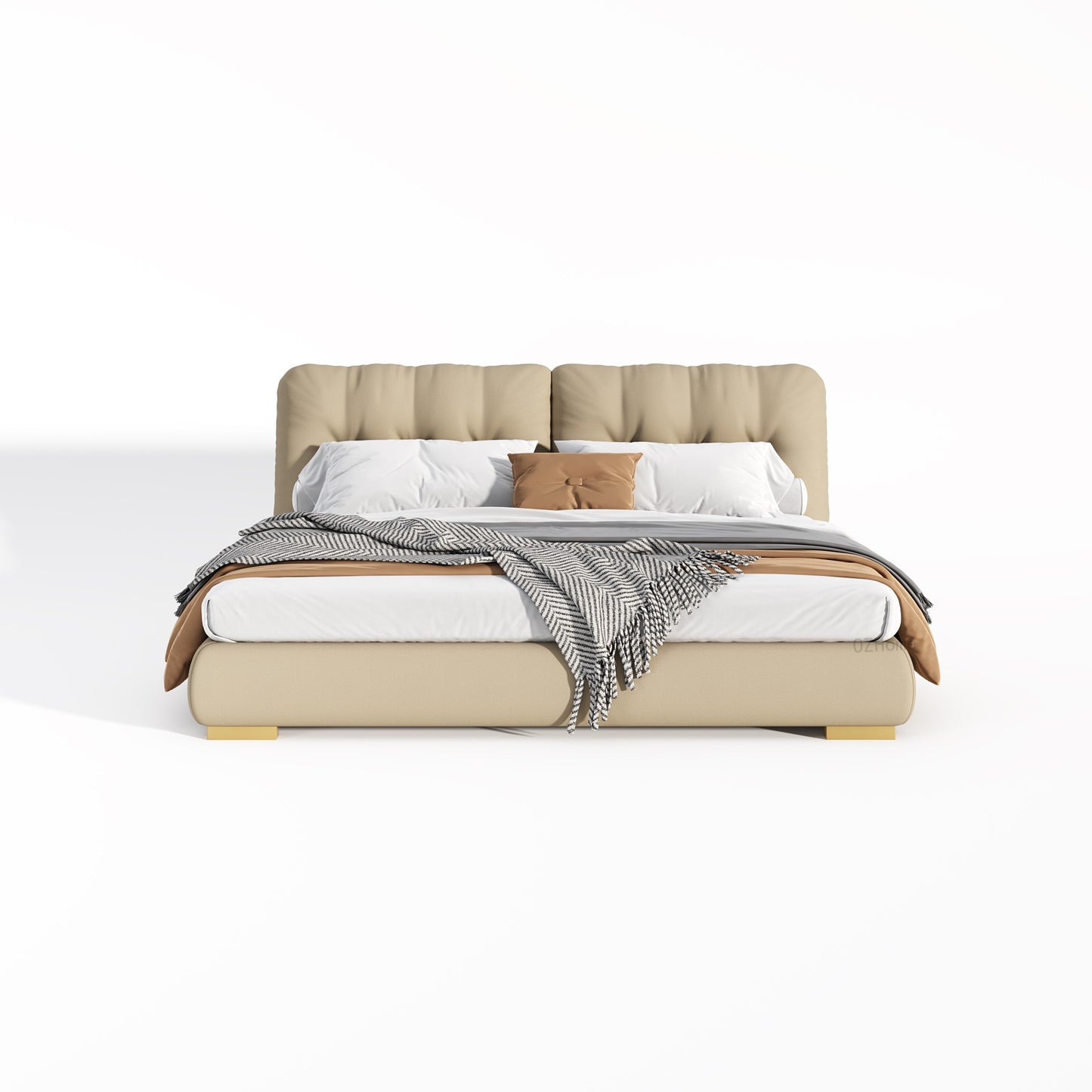 MOUSHY Luxurious Beige Frosted Fabric Bed Frame Queen/ King/ Steel legs 0076