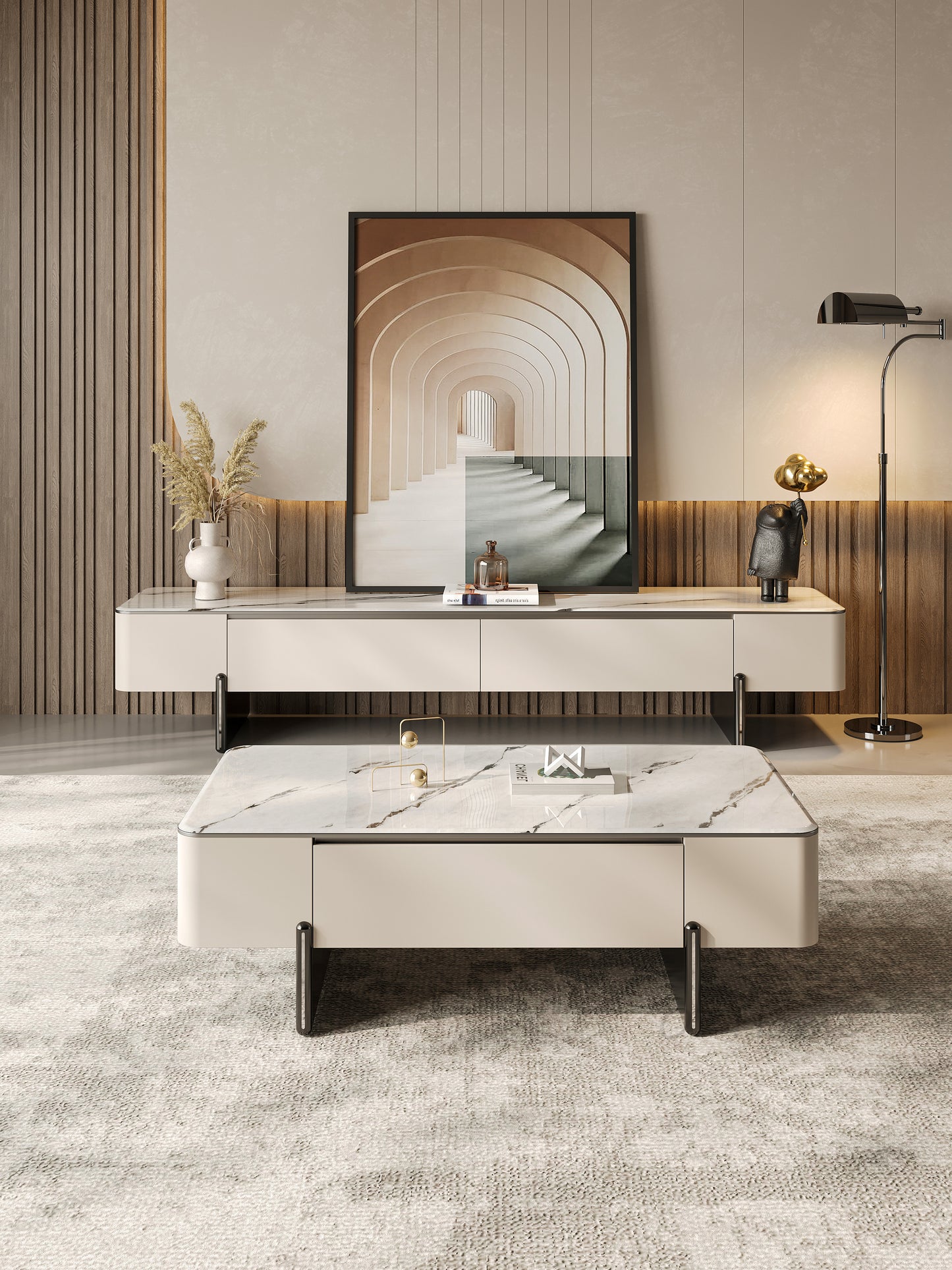 Nyström Sintered Stone Top TV Stand & Coffee Table Set – Models 2067 & 5067