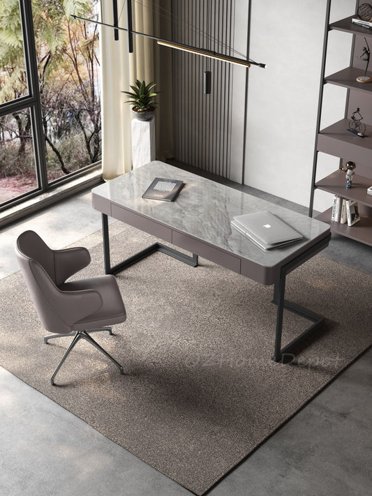 Ezio Sintered Stone Top Study Desk with Drawers /Steel Legs/Ceramic/ Home Office Desk
