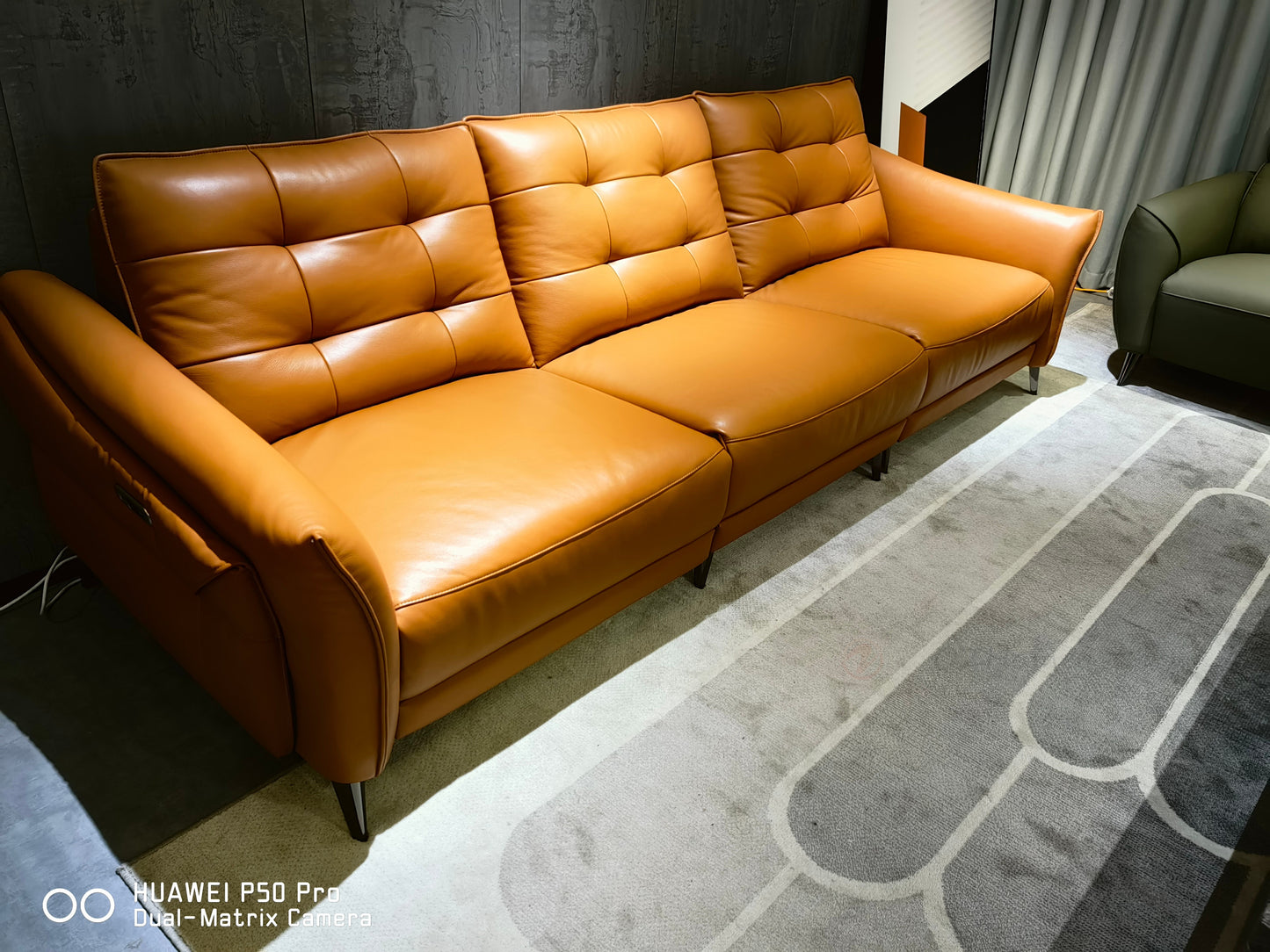 【Electric Sofa】LYSANDRA Orange-Brown Genuine Leather Three-Seater Sofa with Dual Armrests 282cm | E005-L