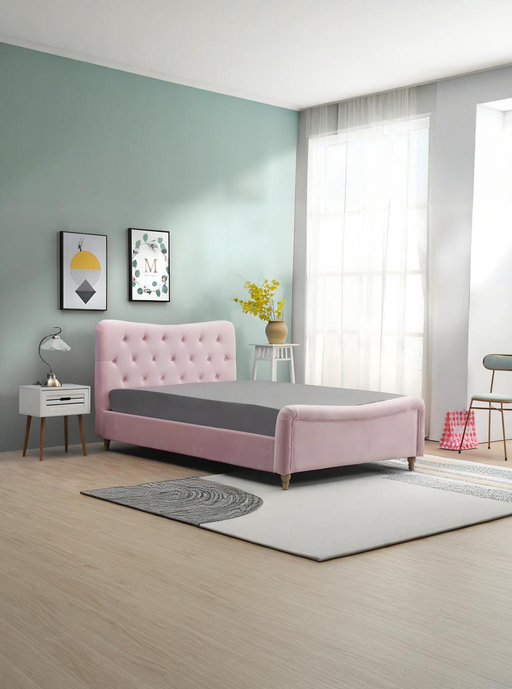 【SALE】 JAZMIN Pink Royal Fabric Queen Size Bed Frame
