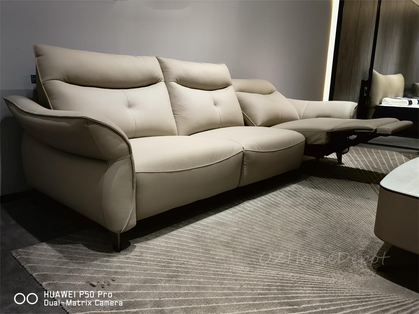 【Electric Sofa】LORELEI Elephant Grey Genuine Leather Left Electric Three-Seater Sofa | 278cm | E007