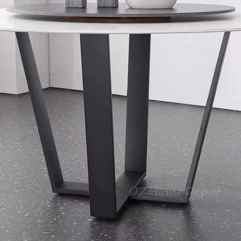 LEONNIDE Multi-Size White Matte Rock Slab Round Dining Table with Cross-Cross Base 9007
