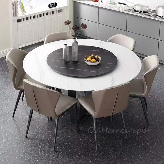LEONNIDE Multi-Size White Matte Rock Slab Round Dining Table with Cross-Cross Base 9007