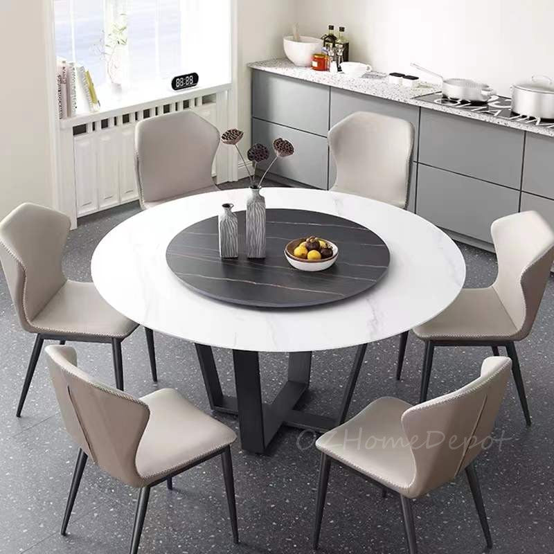 LEONNIDE Multi-Size White Matte Rock Slab Round Dining Table with Cross-Cross Base 9007