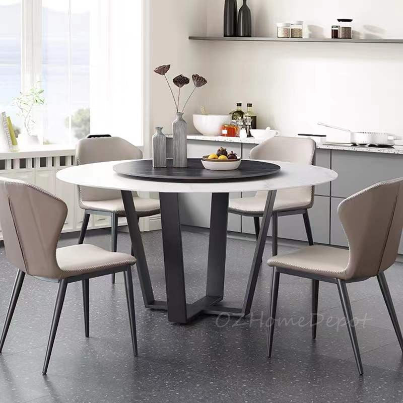 LEONNIDE Multi-Size White Matte Rock Slab Round Dining Table with Cross-Cross Base 9007