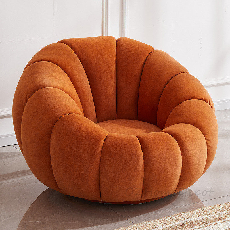 "PUMPKIN 【Special Offer with Footstool】Multiple Colors, Internet Famous Style, Milk White Sherpa Single Sofa in Pumpkin Shape