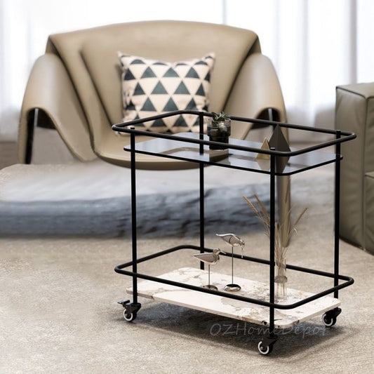 Pandora Ceramic 2-Tier Bar Serving Cart Rolling Trolley | Coach Bar Cart