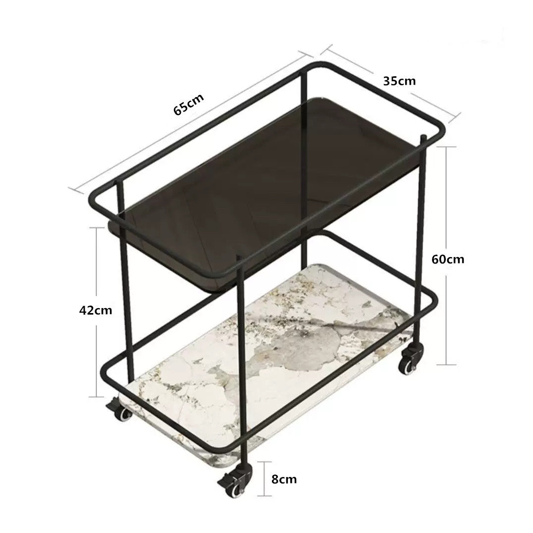 Pandora Ceramic 2-Tier Bar Serving Cart Rolling Trolley | Coach Bar Cart