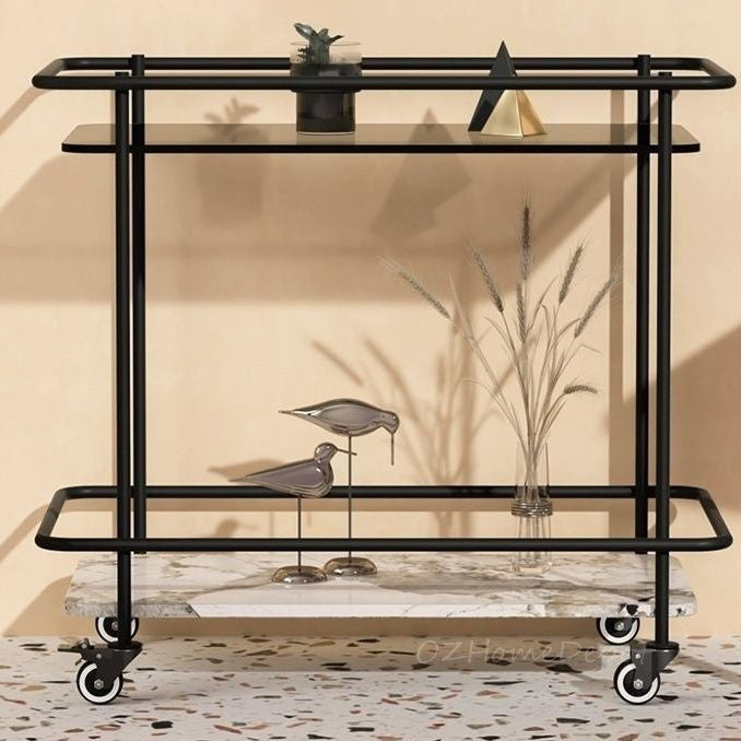 Pandora Ceramic 2-Tier Bar Serving Cart Rolling Trolley | Coach Bar Cart