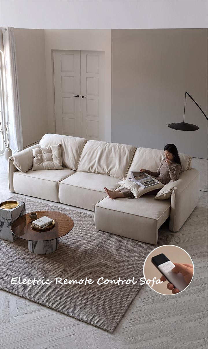 ELEPHANT EAR Electrc Remote Control Three Seat Sofa Chaise Lounge| Leatherie | Modern | Designer