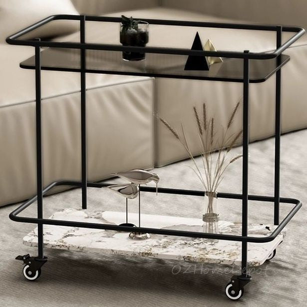 Pandora Ceramic 2-Tier Bar Serving Cart Rolling Trolley | Coach Bar Cart