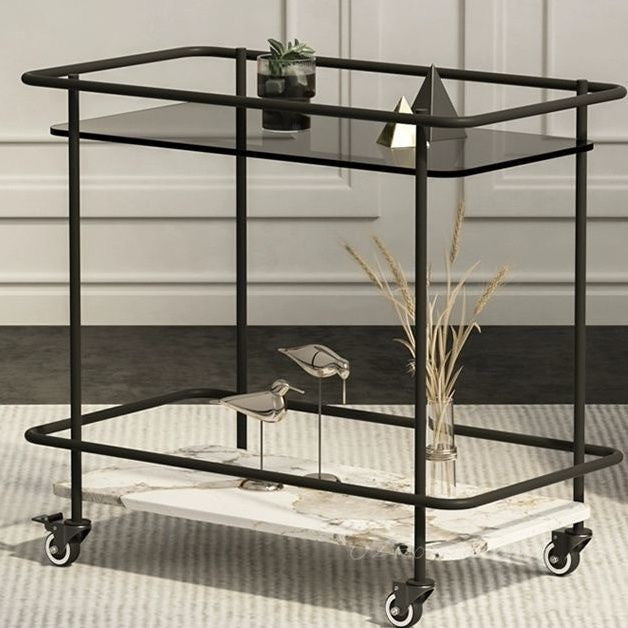 Pandora Ceramic 2-Tier Bar Serving Cart Rolling Trolley | Coach Bar Cart