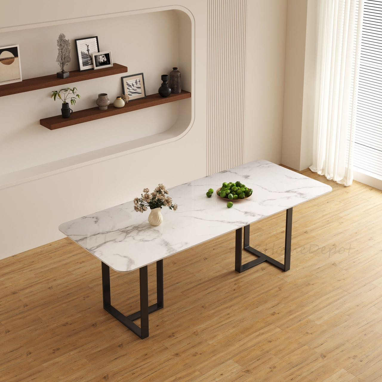 ELOWEN Marble Paint Sintered Stone Top - Matte Finish Long Dining Table
