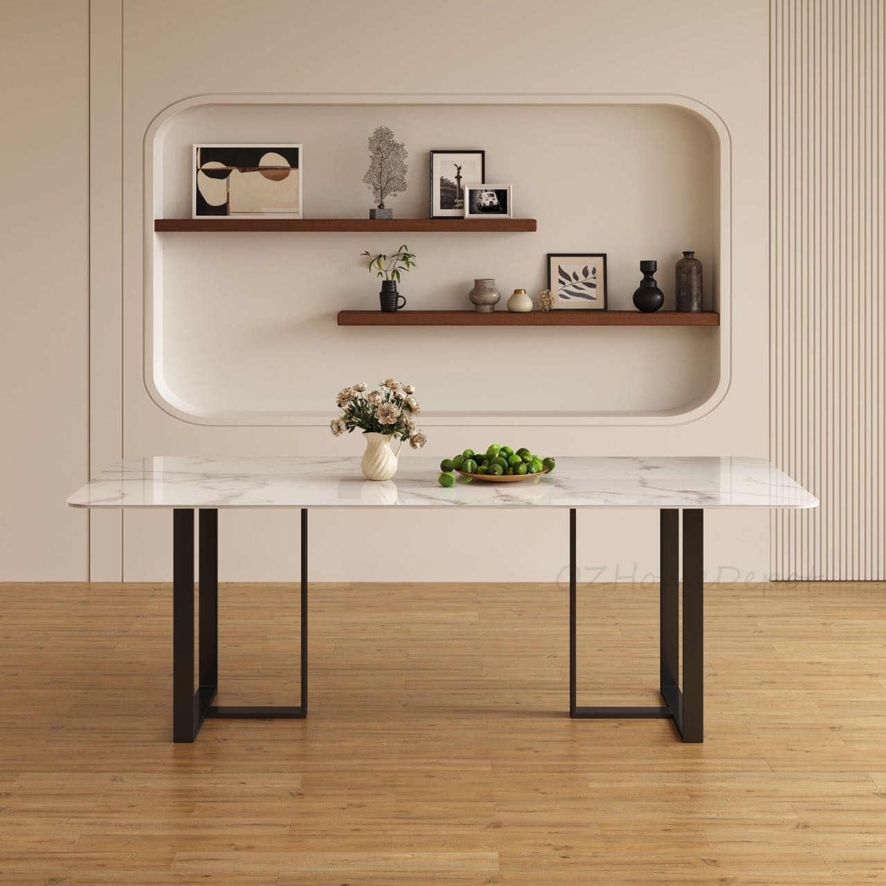 ELOWEN Marble Paint Sintered Stone Top - Matte Finish Long Dining Table