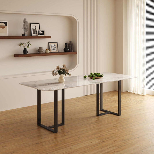 ELOWEN Marble Paint Sintered Stone Top - Matte Finish Long Dining Table