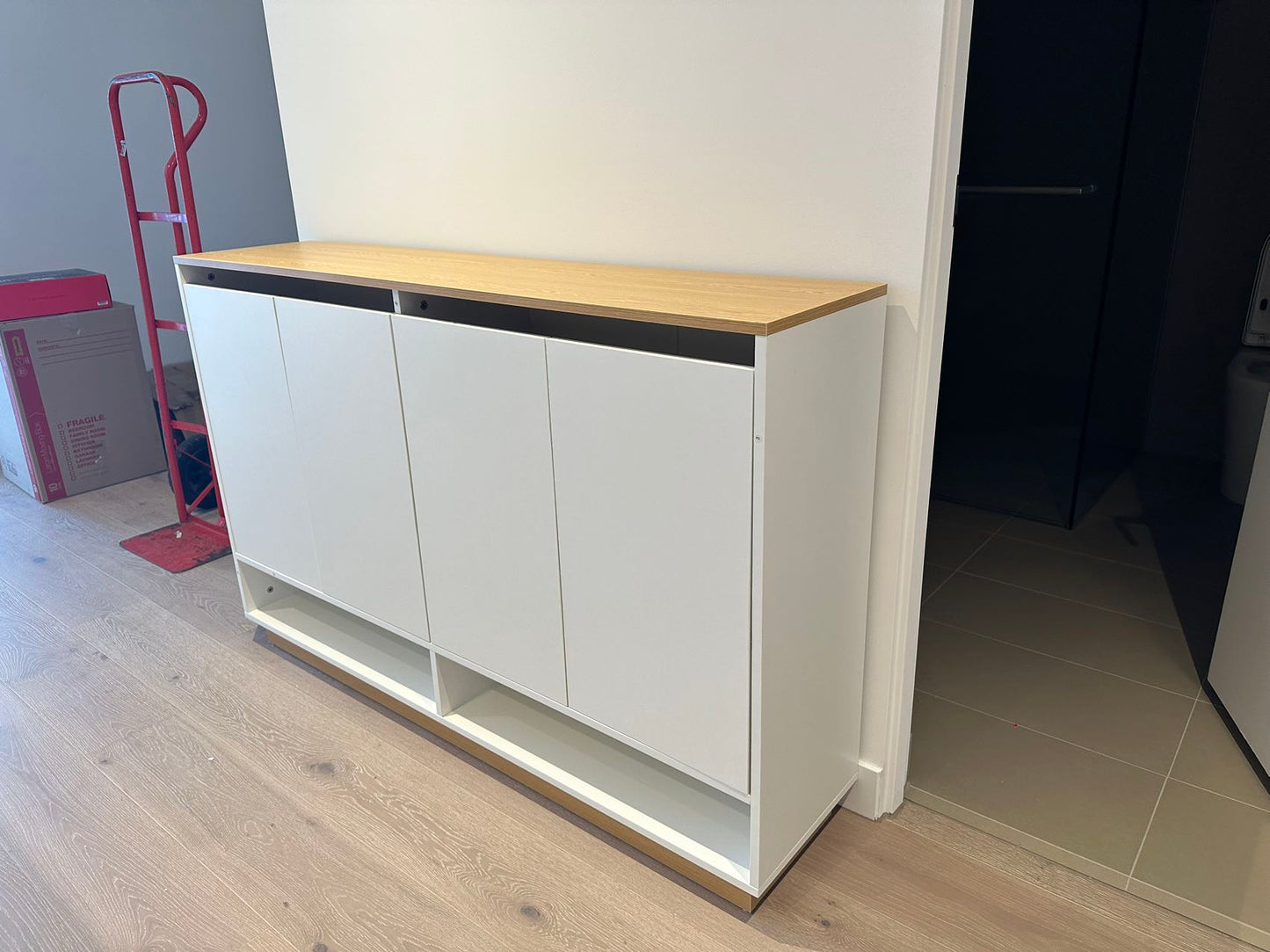 Natural Wood Color with White Four-Door Large 140cm Shoe Cabinet | SS-002