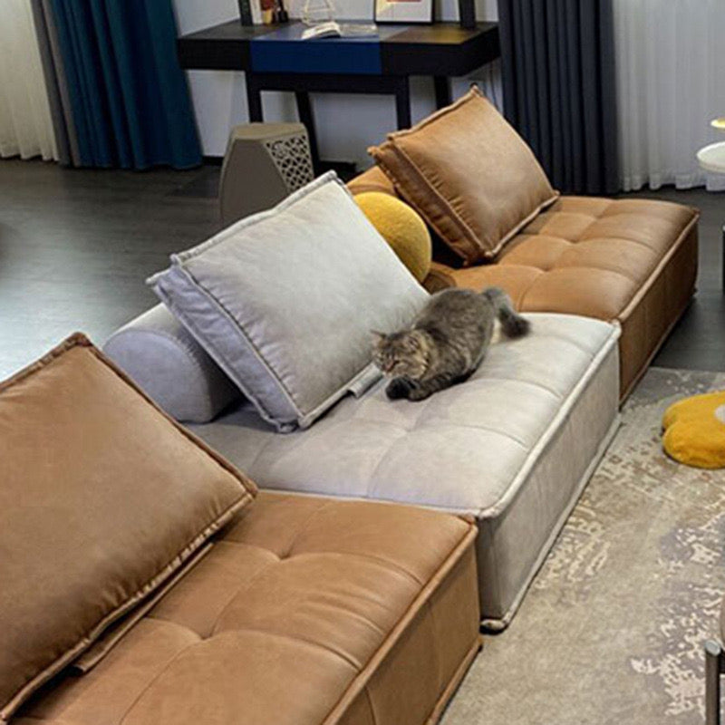 TOFU High-Fiber Brown Leather Tofu Block Sofa | 1023