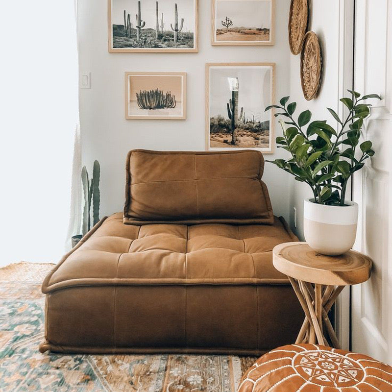 TOFU High-Fiber Brown Leather Tofu Block Sofa | 1023