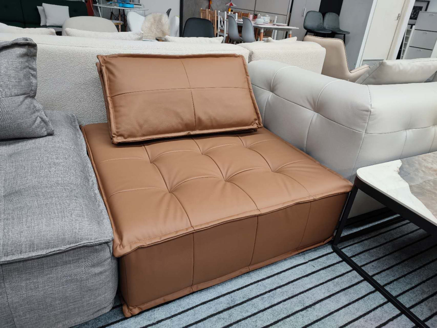 TOFU High-Fiber Brown Leather Tofu Block Sofa | 1023
