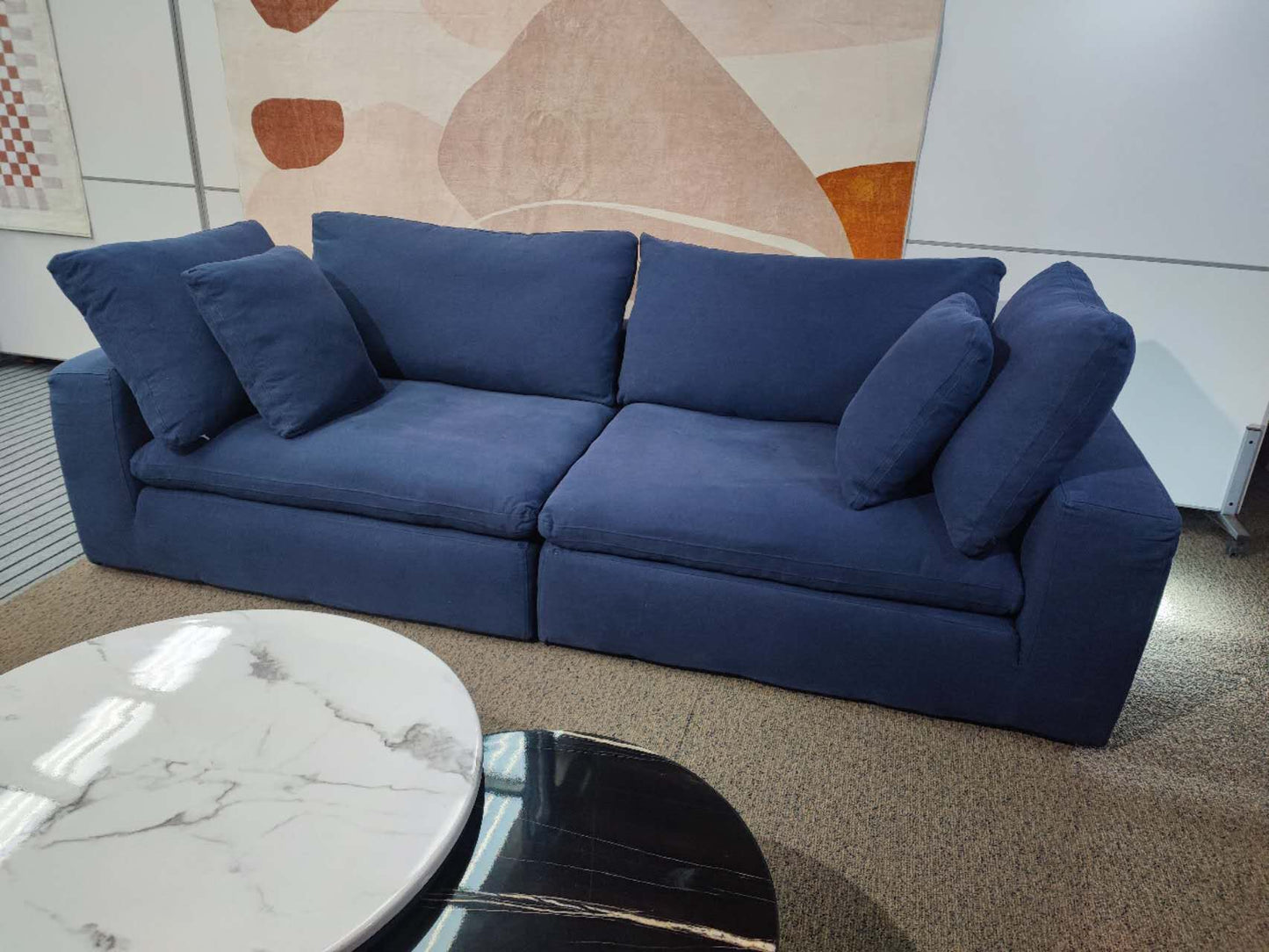 【Sample 20% off 】Blue Wide Stripe Corduroy Ultra-Comfortable Sofa, 260cm